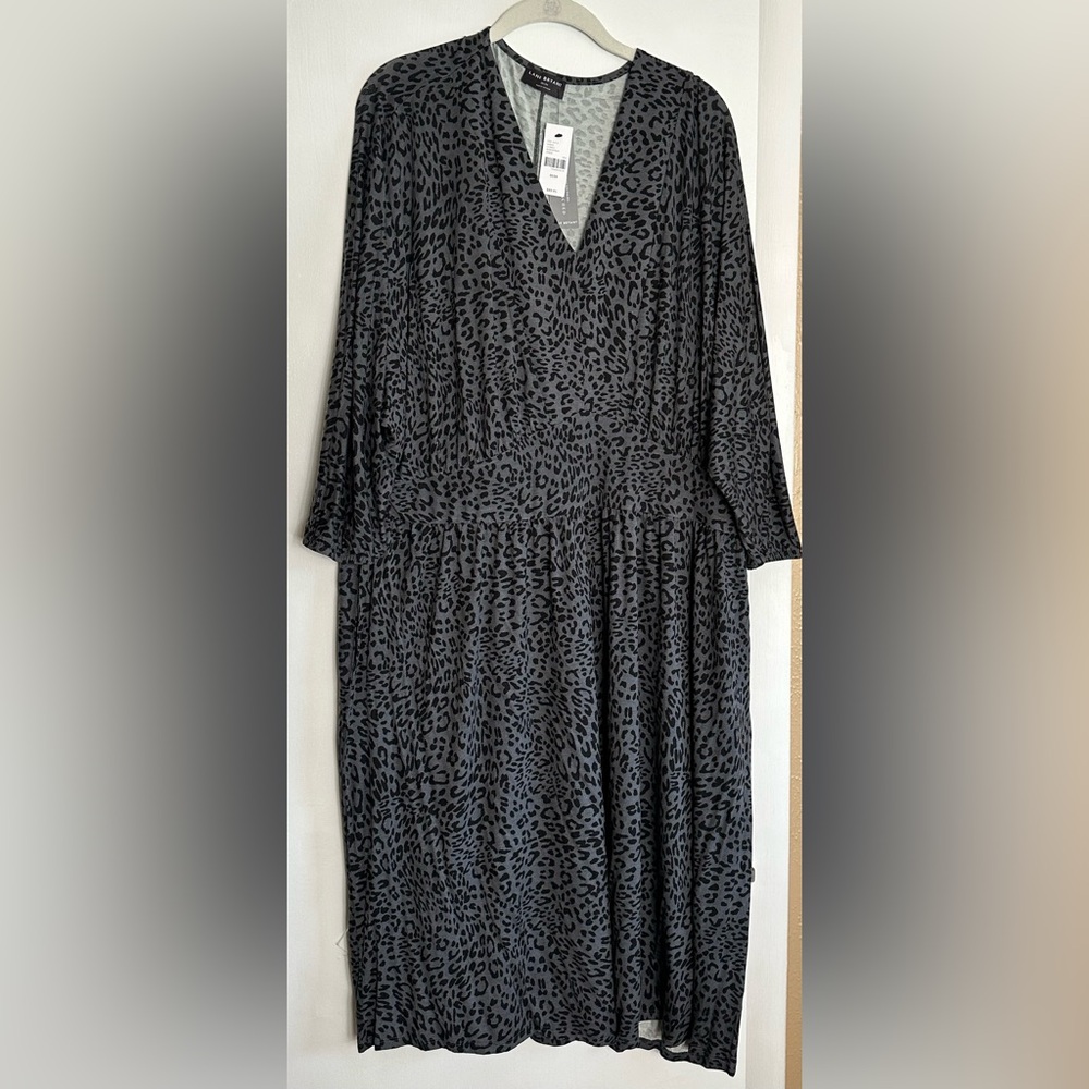 Lane Bryant 24W NWT Leopard Midi Dress Plus Size Long Sleeve Tiered